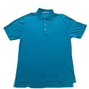 Alan Flusser Mens Polo Shirt Turquoise Blue Short Sleeve Cotton Golf Size M